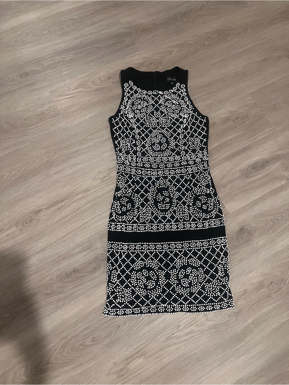 Xscape Black and White Beaded Sheath Prom Event Dress - Picture 2 of 9